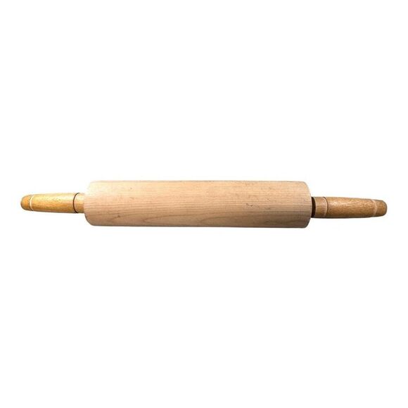 Vintage Wooden Rolling Pin With Handles Retro Kitchen Tool Country Home Decor - Picture 1 of 6